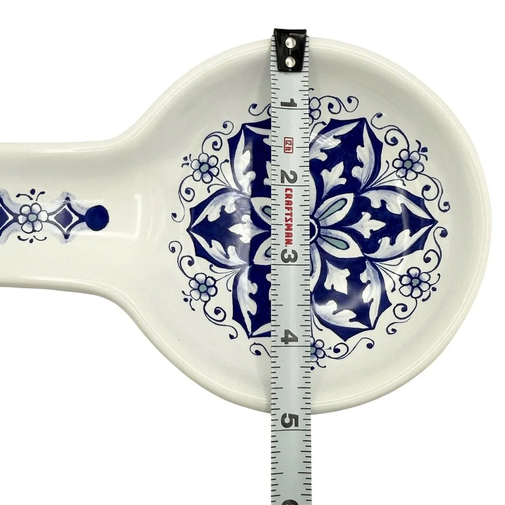 Nova Deruta Italy Blue & White Ceramic Spoon Rest Floral Italian Pottery